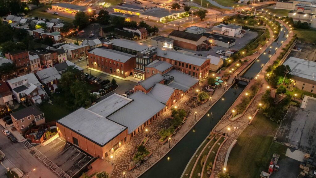 aerial view of union mills at nights
