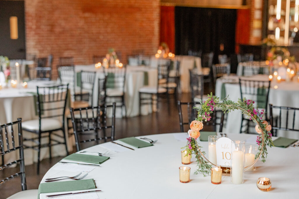 Beautiful wedding reception table decor at Union Mills