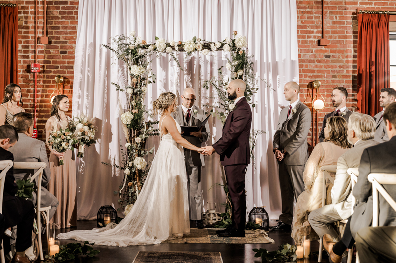 A wedding ceremony at Union Mills indoor wedding venue